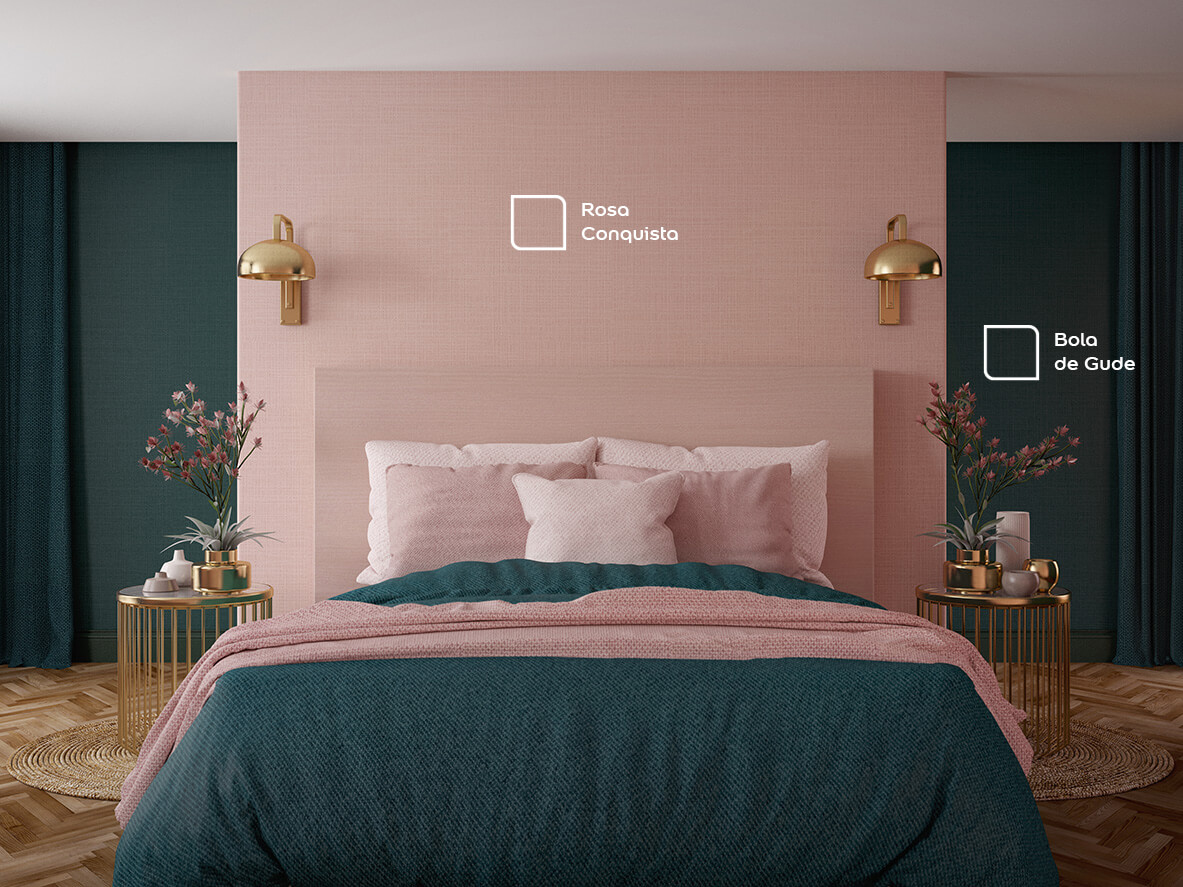 É ideal priorizar por uma cor para pintar casa que seja romântica, como: rosa, lilás rosado, verde camomila e violeta.Dica: as cores fortes e escuras são indicadas apenas para a cabeceira da cama, podem ser: vermelho, roxo, azul índigo e berinjela. 
